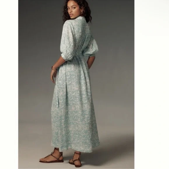 white linen button dress Linen Button-Down Midi Dress main image 1